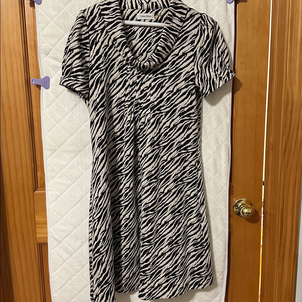 Calvin Klein Black and White Patterned Dress